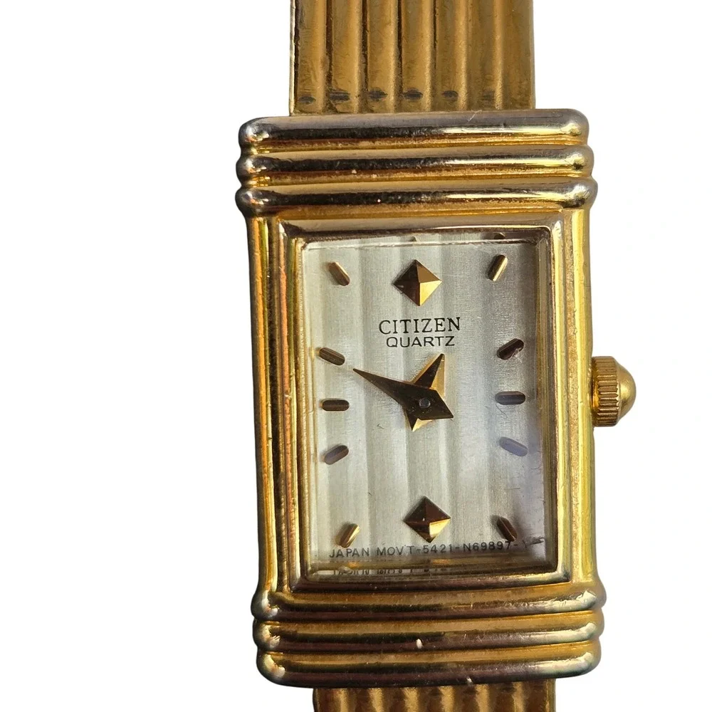 Citizen Quartz Ladies Watch 5421-N69897 Rectangular Gold Tone Bangle 5.5